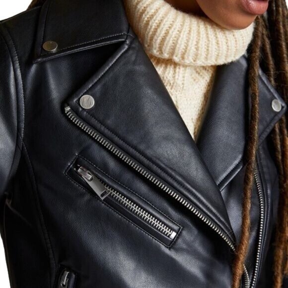 Anthropologie Avec Les Filles Relaxed Faux Leather Moto Jacket Size S NWT - Picture 5 of 16